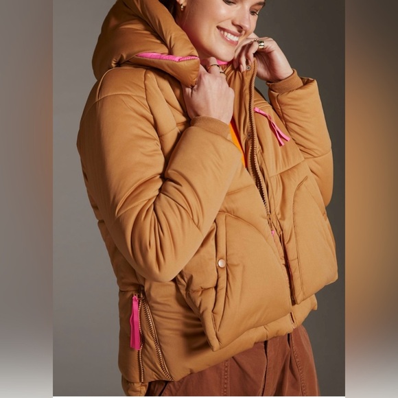 AVEC Les FILLES Brown Puffer Jacket with Pink Lining - Picture 5 of 15